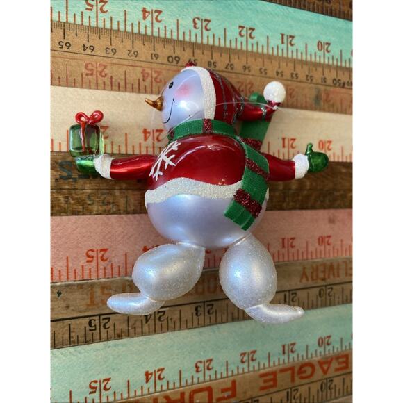 VINTAGE Blown Glass Snowman Figure Christmas Winter Jolly Snowflake Scarf Retro - Picture 15 of 16